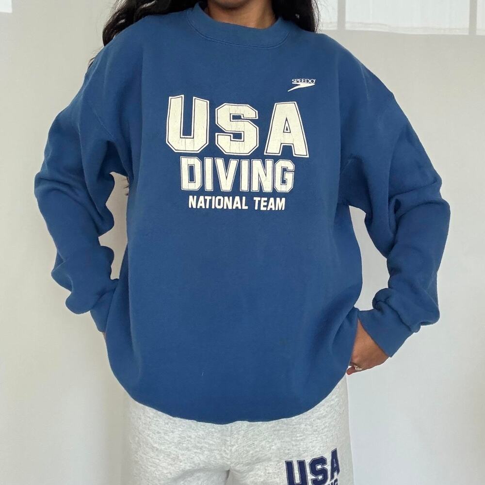 VTG 90s USA Diving National Team Speedo Blue Crewneck Sweatshirt SOFFE Olympics